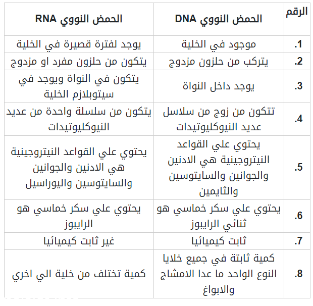 الفرق بين ال dna و rna
